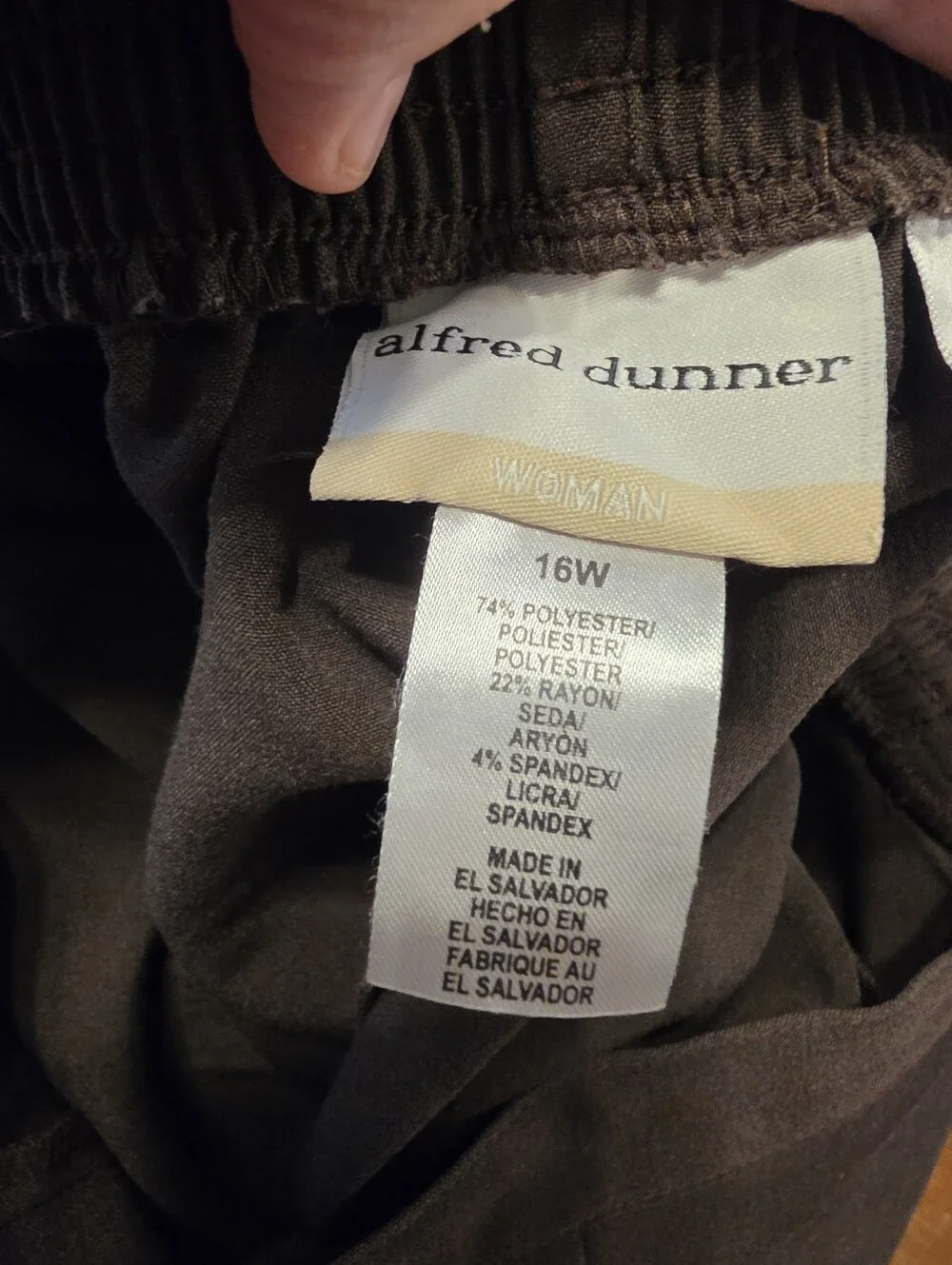Womens Alfred Dunner Half Elastic Waist,2 Side pockets, Straight Leg, Brown